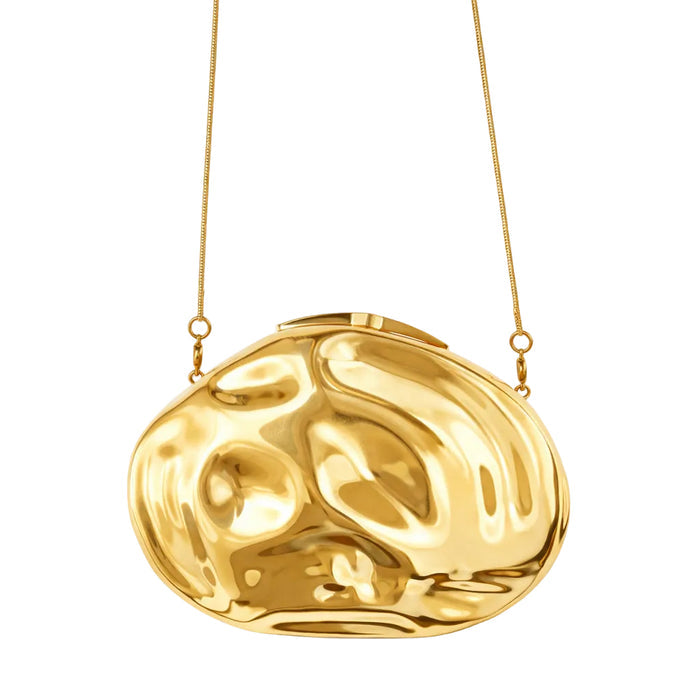 Abstract gold clutch with sculpted finish and chain strap – LIQUID