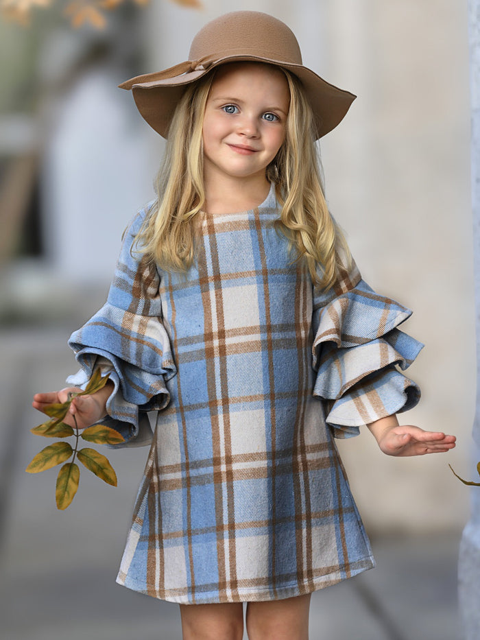 Adorable Plaid Tiered Sleeve Sweater Dress Mia Belle Girls