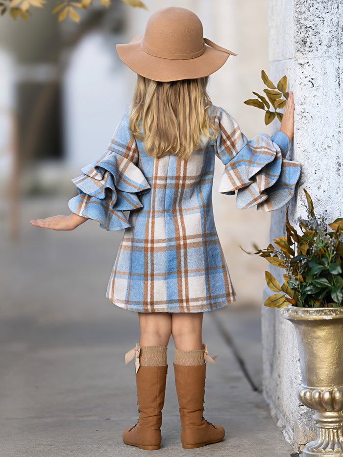 Adorable Plaid Tiered Sleeve Sweater Dress Mia Belle Girls