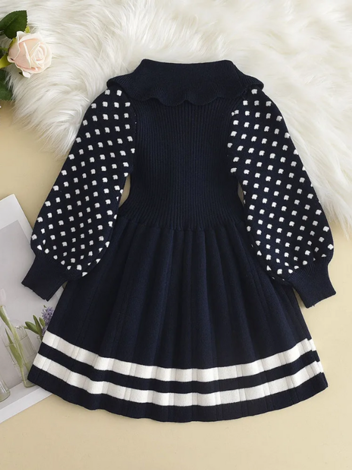 Adorable Polka Dot Sleeve Pleated Knit Dress Mia Belle Girls