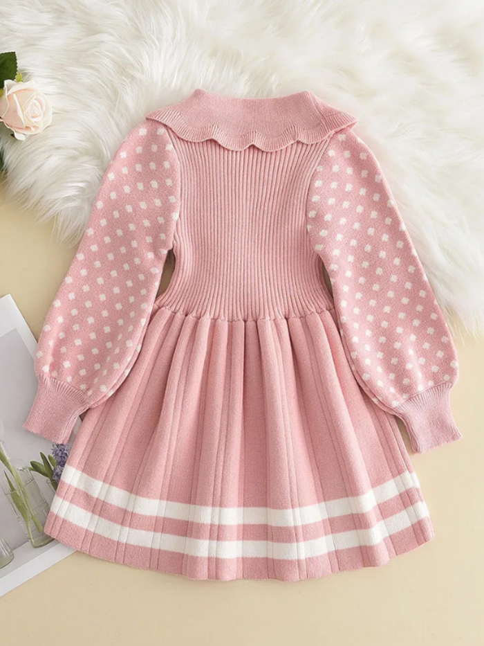 Adorable Polka Dot Sleeve Pleated Knit Dress Mia Belle Girls