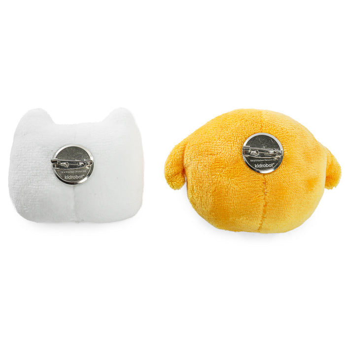 Adventure Time plush pins featuring Jake and Finn in a 2-pack, soft and colorful collectible pins with character designs.