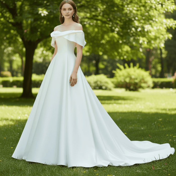 Affordable Off-the-Shoulder A-line Wedding Dress Bridal Gown - Rosymae