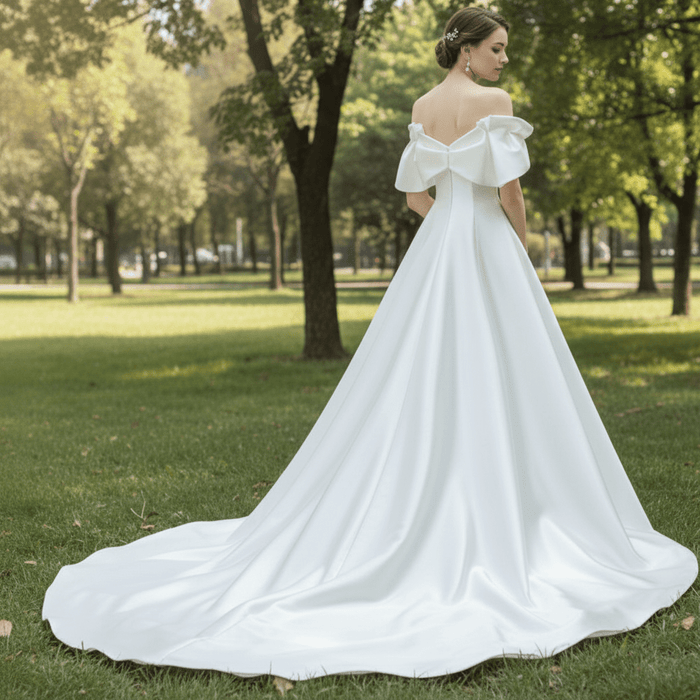 Affordable Off-the-Shoulder A-line Wedding Dress Bridal Gown - Rosymae