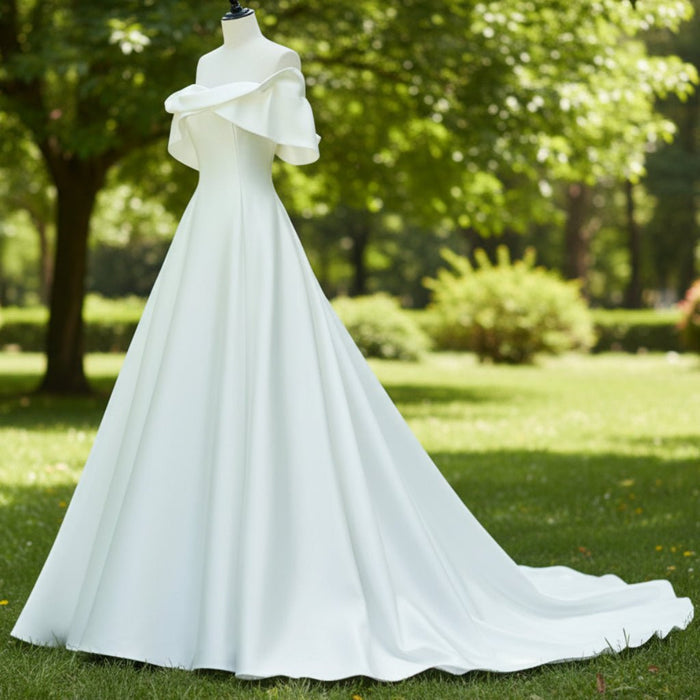 Affordable Off-the-Shoulder A-line Wedding Dress Bridal Gown - Rosymae