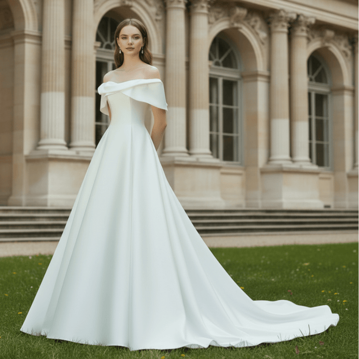 Affordable Off-the-Shoulder A-line Wedding Dress Bridal Gown - Rosymae