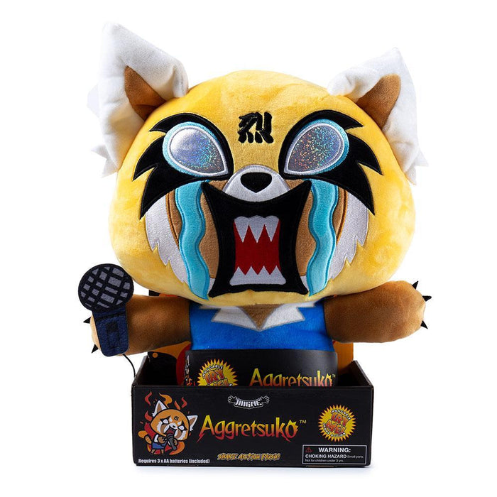 Aggretsuko Rage HugMe Shake Action vibrating plush toy by Kidrobot, soft Sanrio plush with expressive character design.