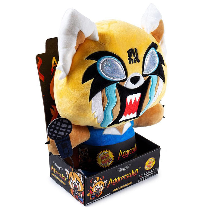 Sanrio Aggretsuko Rage HugMe Shake Action vibrating plush toy by Kidrobot, soft and expressive plush character for fans.