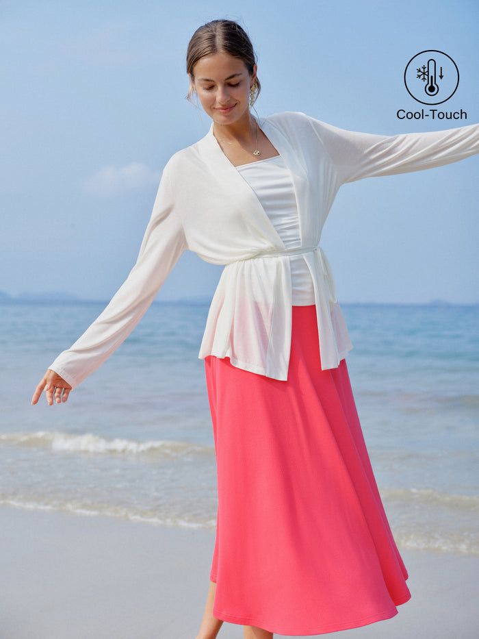 OGLmove Airy Soft Open Front Cardigan with Tie