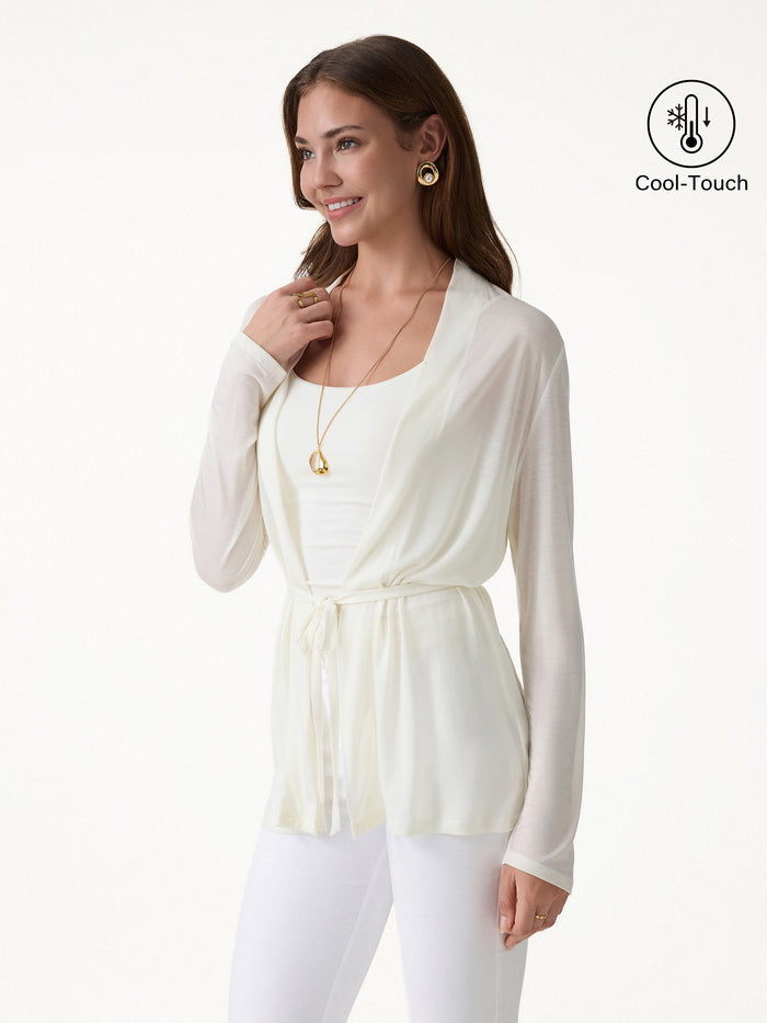 OGLmove Airy Soft Open Front Cardigan with Tie