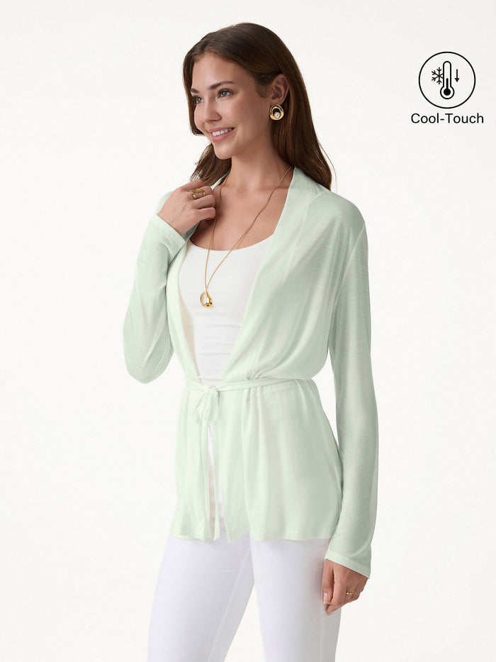 OGLmove Airy Soft Open Front Cardigan with Tie Limechino Green XS