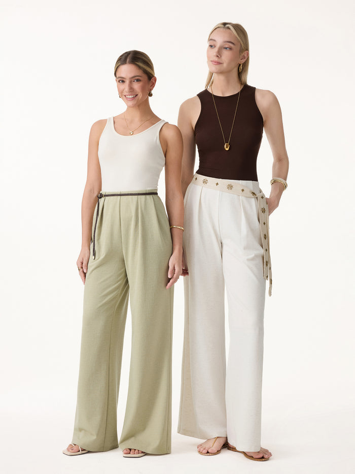 OGLmove Linen-Like Wide Flare Pant with Pockets