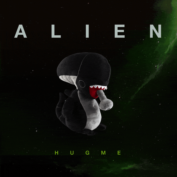 16-inch Alien Xenomorph HugMe vibrating plush toy by Kidrobot, soft plush with detailed alien features.
