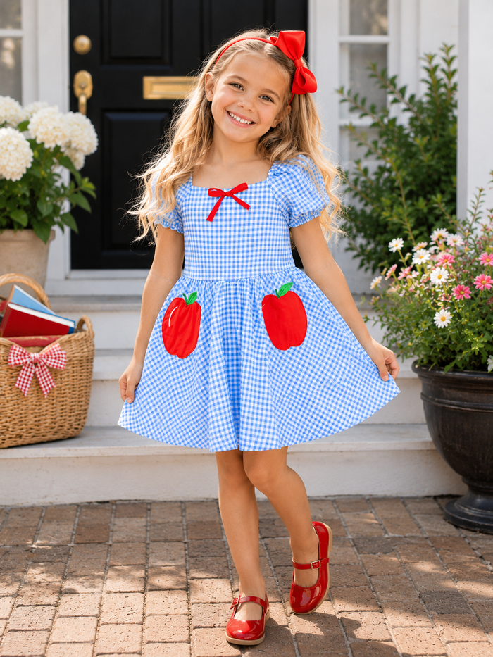 Apple Sweetheart Gingham Puff Sleeve Dress