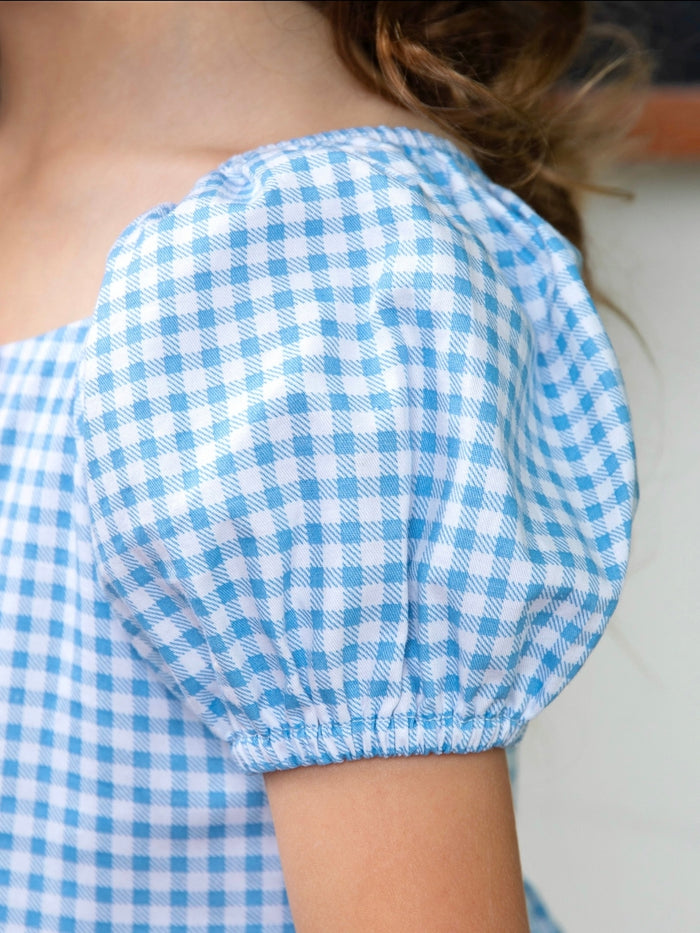 Apple Sweetheart Gingham Puff Sleeve Dress