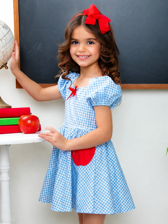 Apple Sweetheart Gingham Puff Sleeve Dress