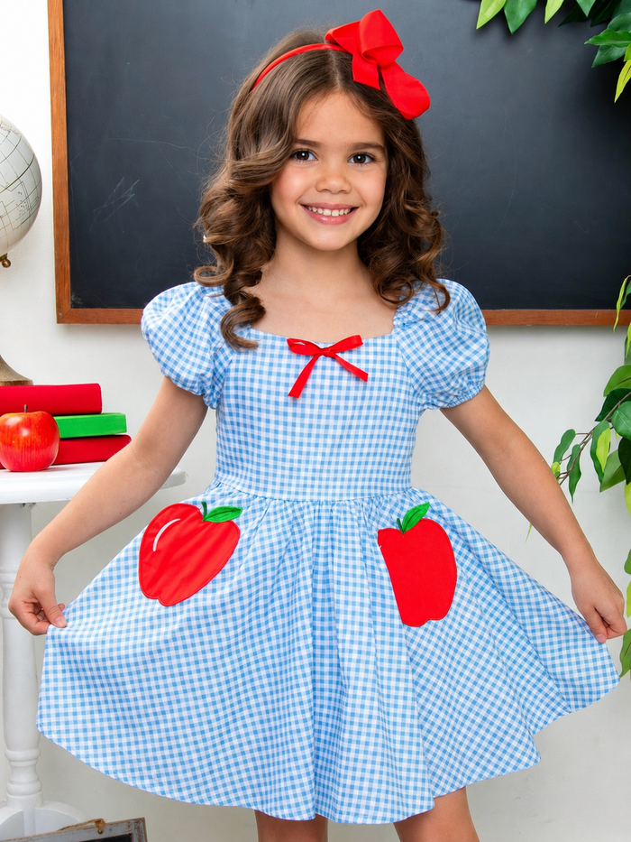 Apple Sweetheart Gingham Puff Sleeve Dress
