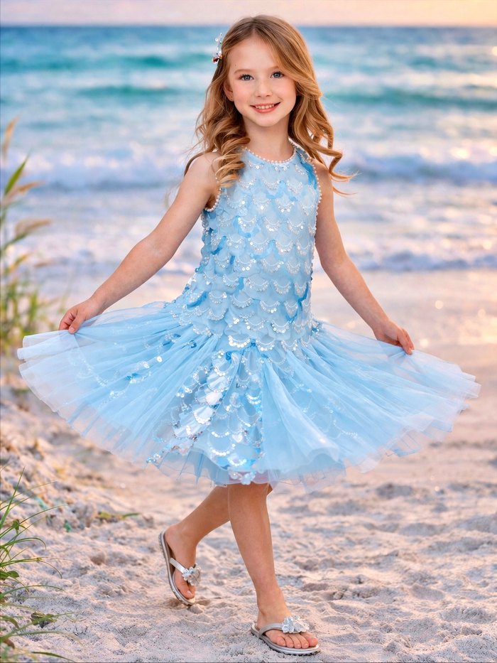ocean princess dress for girls with sequin scales