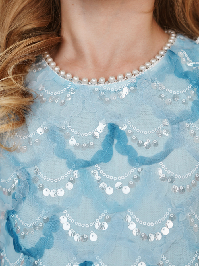 girls ocean inspired sequin dress with pearl neckline