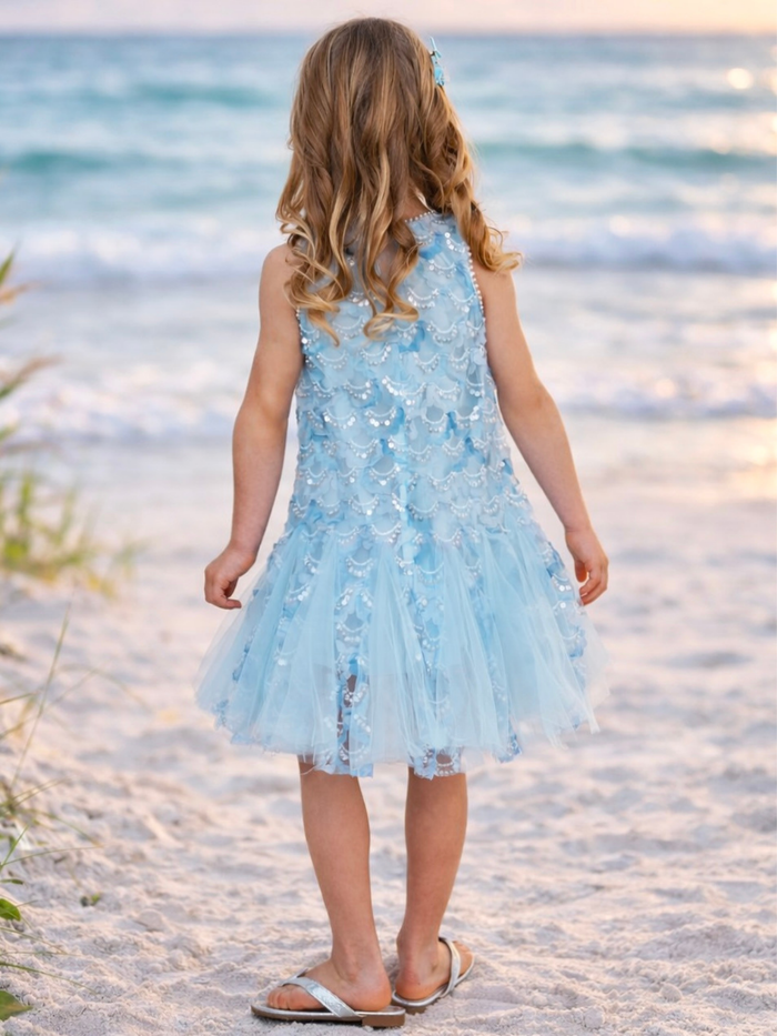 mermaid blue sparkle dress for girls beach photos