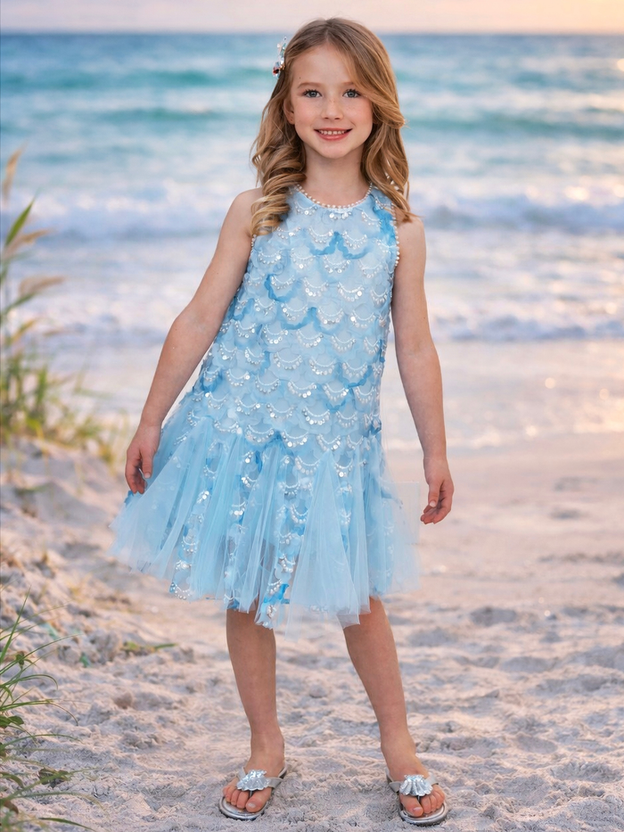 ocean princess dress for girls with sequin scales