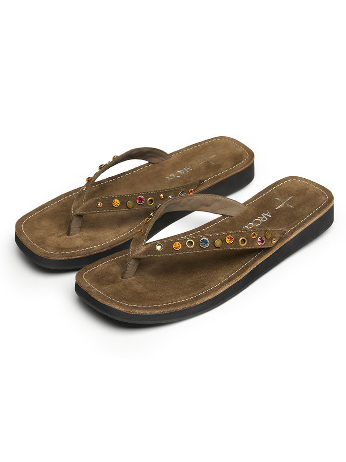 Gemstone Suede Flip-Flops in Brown – product image 1