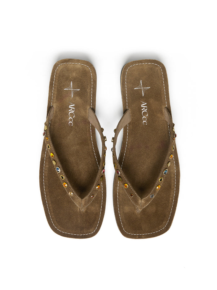 Gemstone Suede Flip-Flops in Brown – product image 2