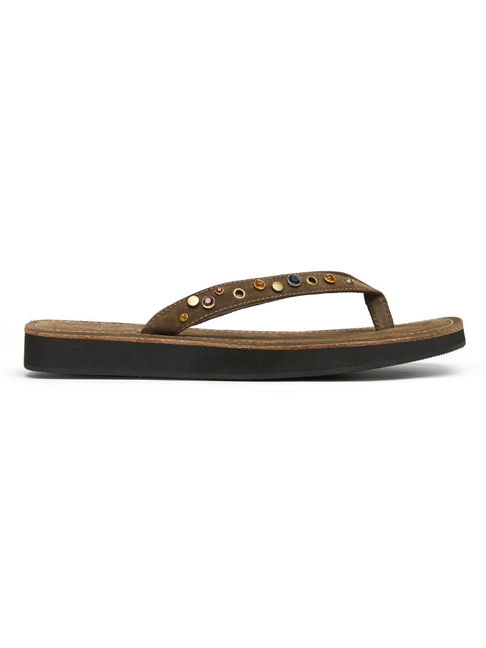Gemstone Suede Flip-Flops in Brown – product image 3