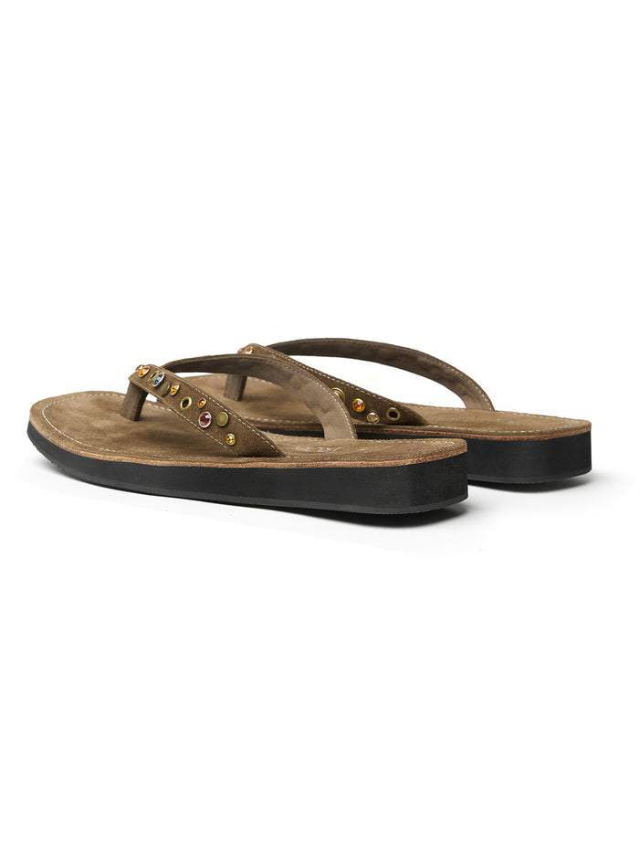 Gemstone Suede Flip-Flops in Brown – product image 4