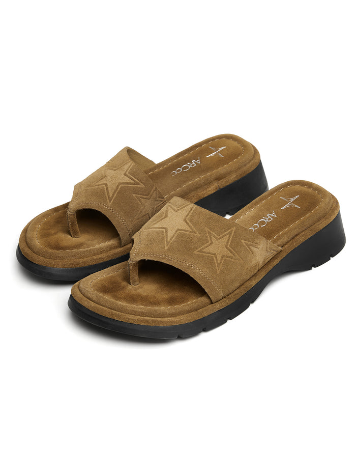Star Suede Platform Flip-Flops in Brown – product image 1