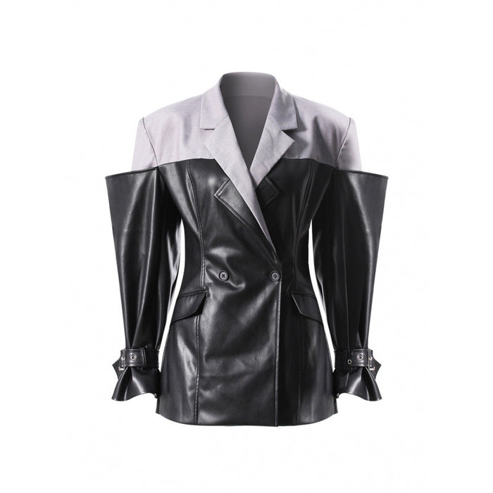 Asymmetric Cut-Out Leather Blazer Dress – VERA