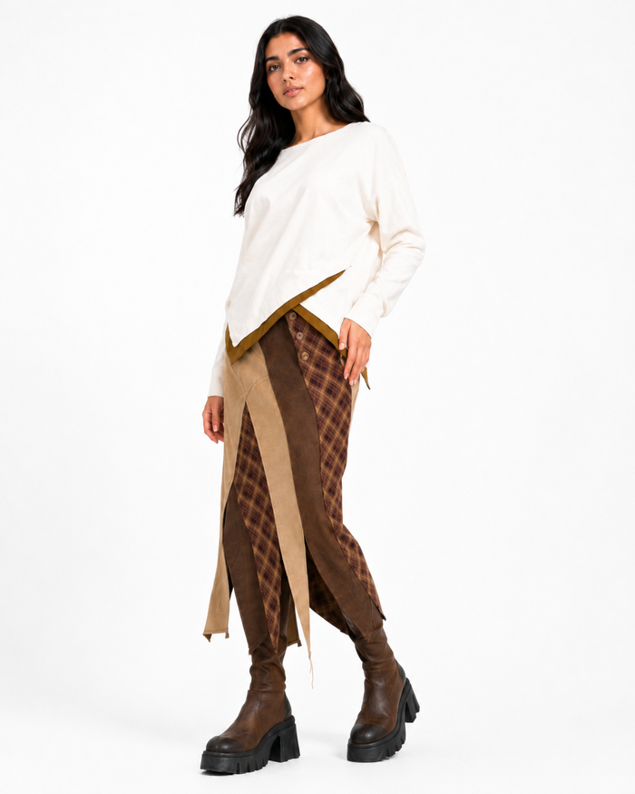 Asymmetric Patchwork Denim Midi Skirt - Sienna