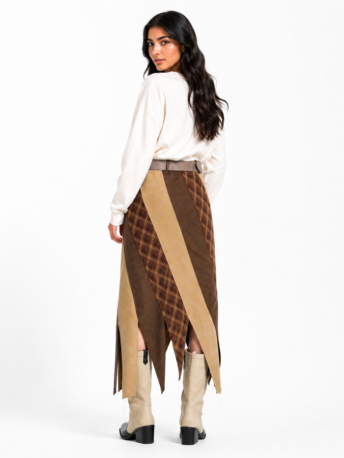 Asymmetric Patchwork Denim Midi Skirt - Sienna