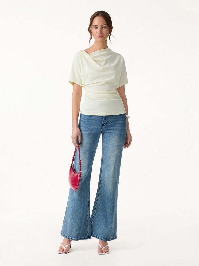 OGLmove Asymmetrical Cowl Neck Ruched Top