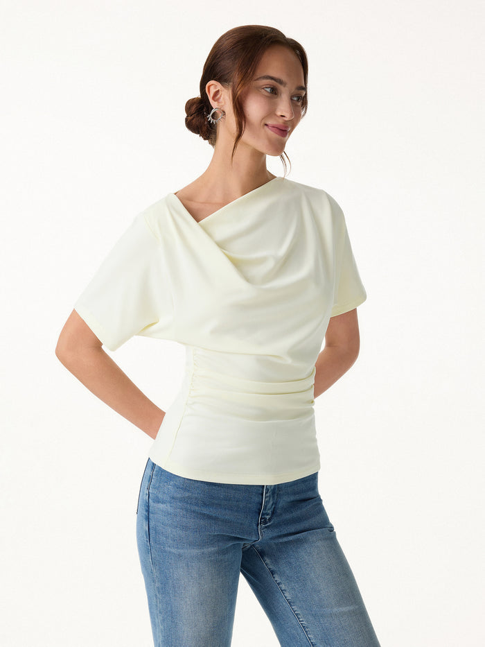 OGLmove Asymmetrical Cowl Neck Ruched Top