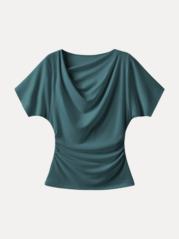 OGLmove Asymmetrical Cowl Neck Ruched Top