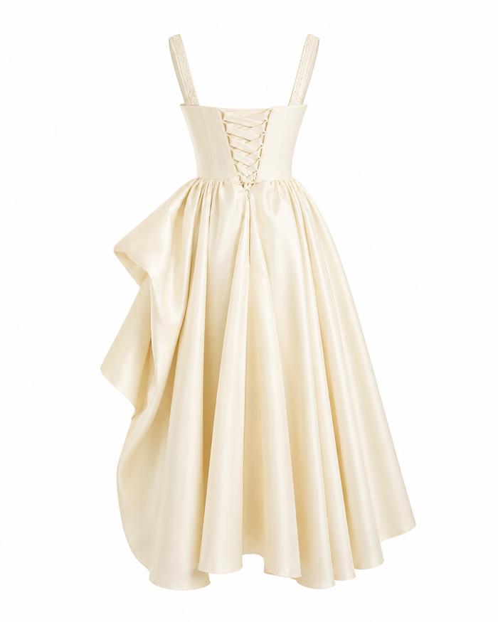 Asymmetrical Ruffle Midi Dress - Champagne