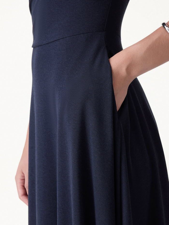 OGLmove Asymmetrical Shoulder Tucked Midi Bra Dress with Pockets