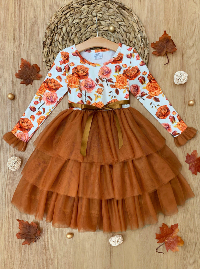 Autumn Floral Ruffle Tutu Dress Mia Belle Girls