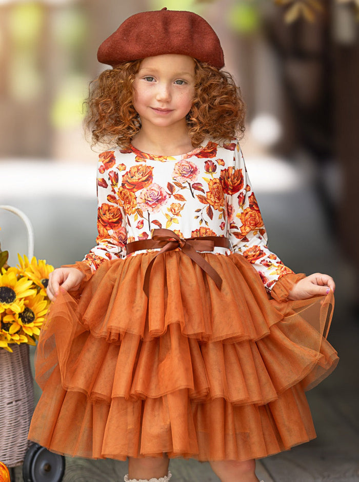 Autumn Floral Ruffle Tutu Dress Mia Belle Girls