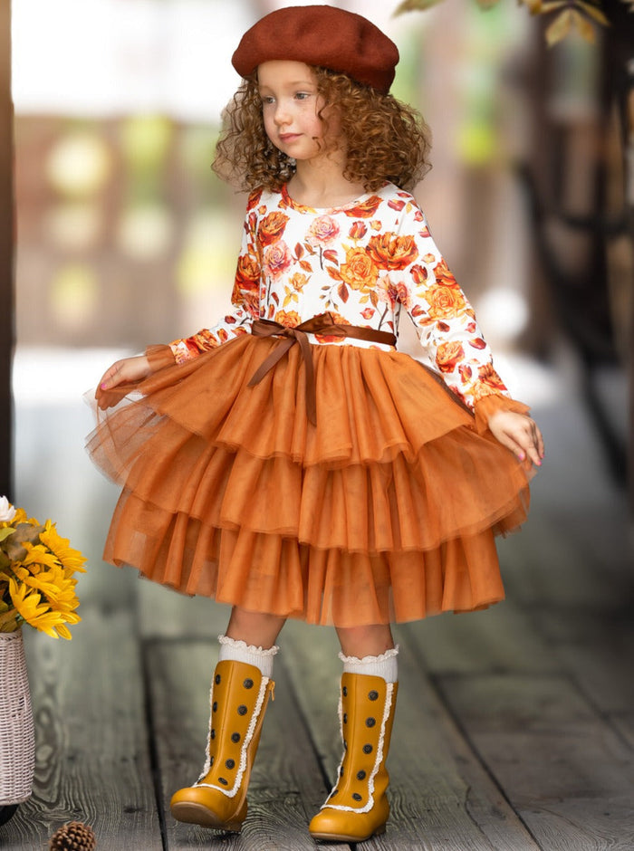 Autumn Floral Ruffle Tutu Dress Mia Belle Girls