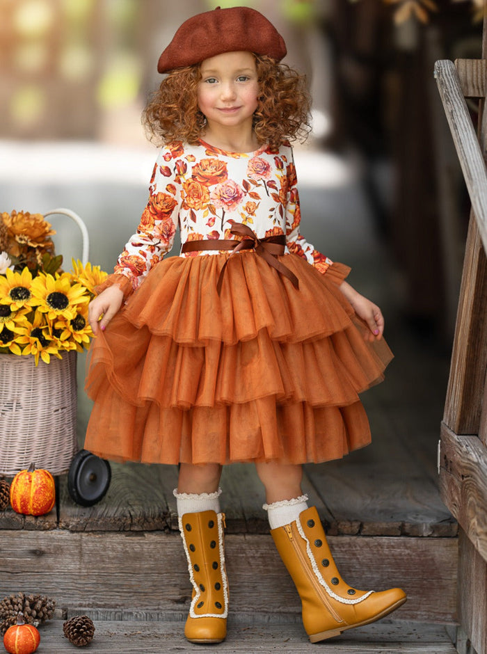 Autumn Floral Ruffle Tutu Dress Mia Belle Girls
