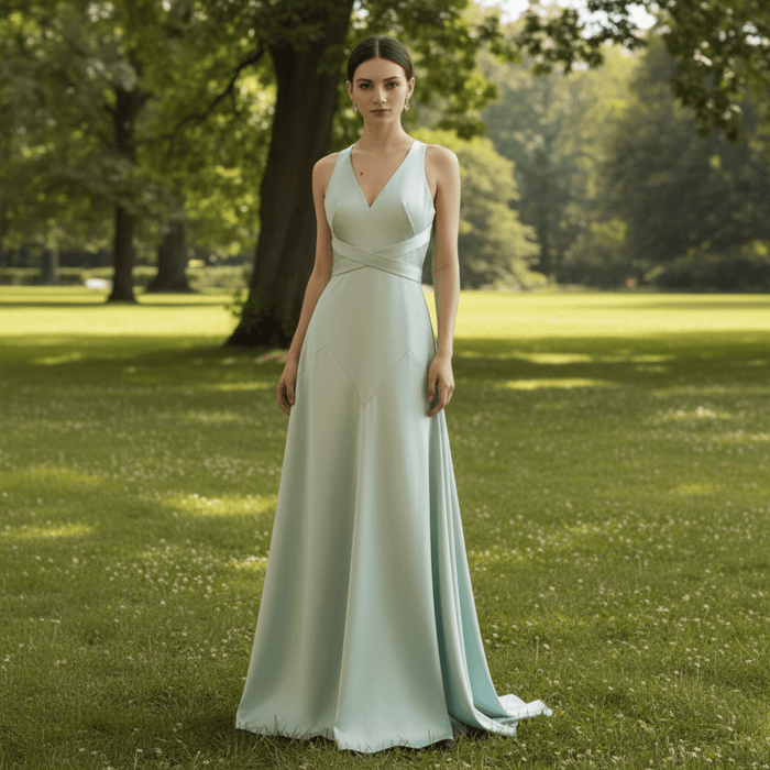 Baby Blue Simple Satin Bridesmaid Dress with Vneck and Open Back - Rosymae