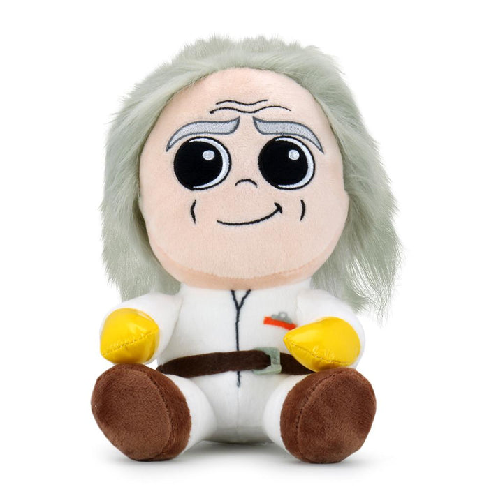Back to the Future Doc Brown Phunny plush toy featuring Doc Brown's face and iconic hair in soft, cuddly material.