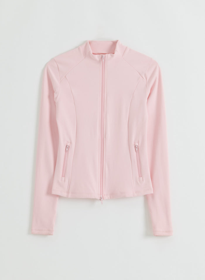 Etunäkymä vaaleanpunaisesta Ballerina Sense Zip Jacket -takista merkiltä aim'n.