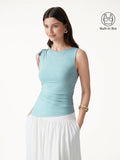 OGLmove Bamboo Heathered Boatneck Ruched Bra Top Heather Bubble Blue S