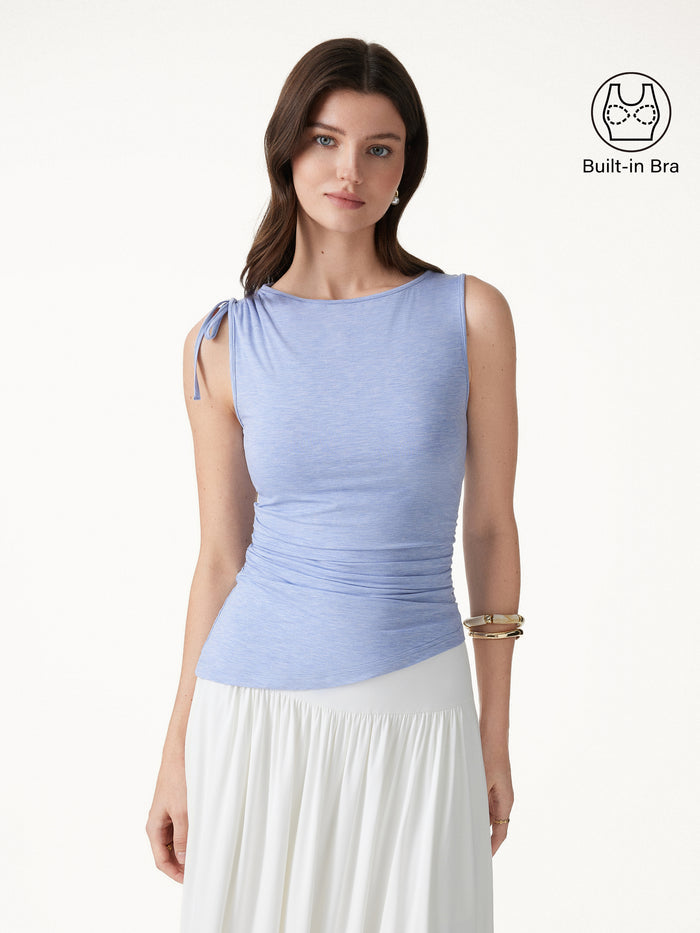 OGLmove Bamboo Heathered Boatneck Ruched Bra Top
