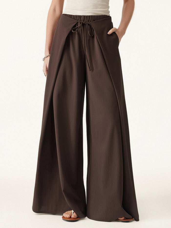 OGLmove Bamboo Ponte Wrap-tie Palazzo Pant with Pockets