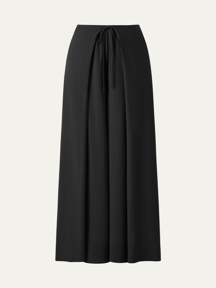OGLmove Bamboo Ponte Wrap-tie Palazzo Pant with Pockets Black XS
