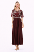 beaded cape overlay pleated maxi dress – BURGL